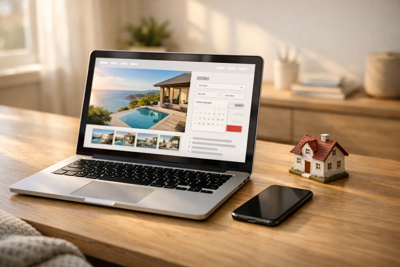 White label vacation rental platform hero image showing booking workflow on laptop and phone
